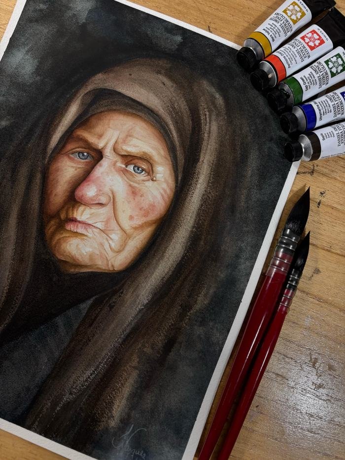 Retrato, acuarela de 20 × 30 cm